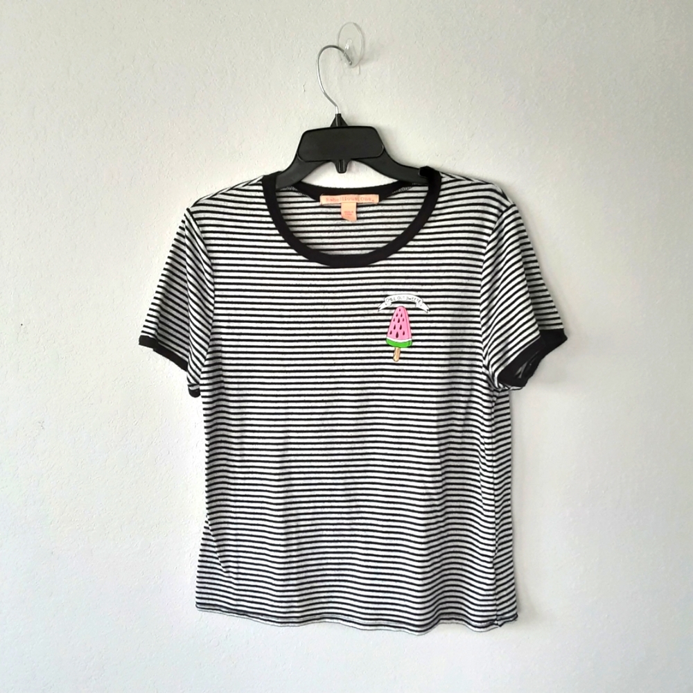 Rebellious One Black & White Striped Shirt Junior Size Large